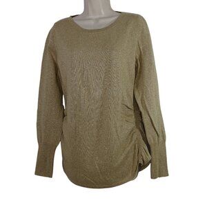Banana Republic Gold Metallic Long Sleeve Sweater Women Size L With Side Ruching